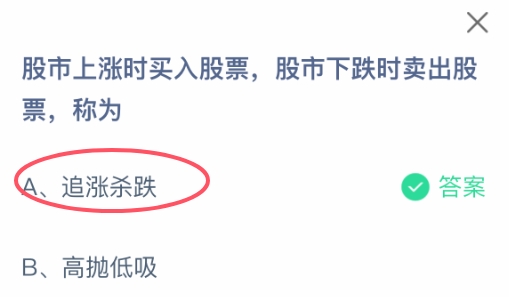 股市上涨时买入股票股市下跌时卖出股票称为 蚂蚁庄园1月21日最新答案