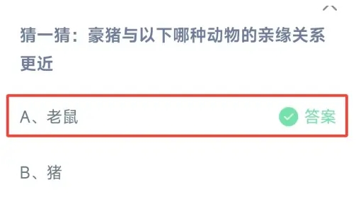 豪猪与以下哪种动物的亲缘关系更近 蚂蚁庄园2月8日最新答案