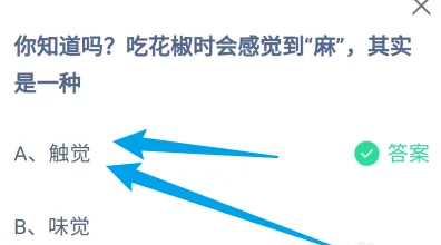 吃花椒时会感觉到麻其实是一种 蚂蚁庄园今日答案