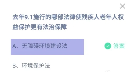 去年9.1施行的哪部法律使殘疾人老年人利益保護更有法治保障 螞蟻莊園